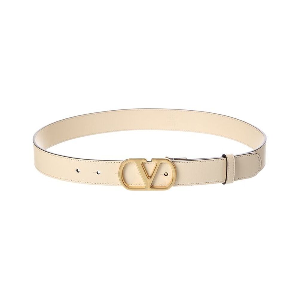 Valentino Vlogo Leather Belt, White